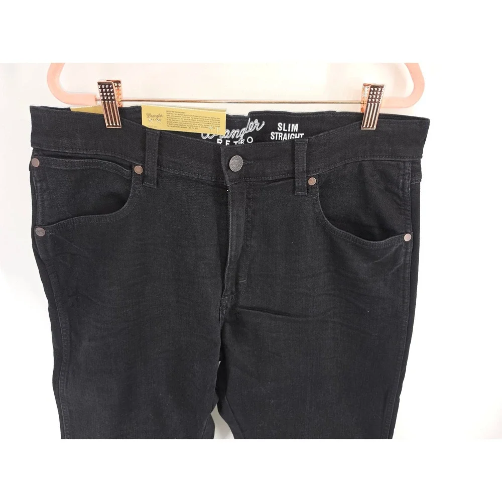 Wrangler Retro Slim Straight Jeans Mens 35x34 Black Stretch Denim 88MWZ